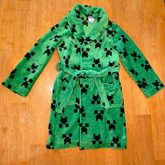Minecraft CREEPER ROBE ~ Size 10 ~ Green Black Bathrobe Plush Fleece PJ ~ Mojang - Picture 1 of 10